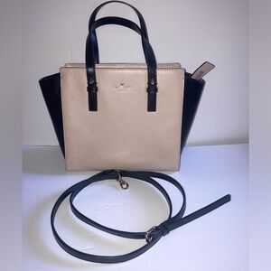 Kate Spade Hayden St Color Block  Black & Tan Leather Satchel w/Strap NWOT